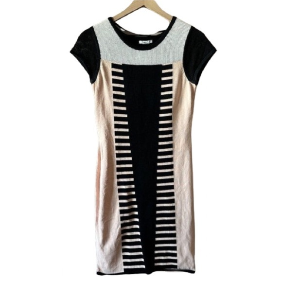 Women's S Bar III Bodycon Sweater Dress White Pink Black Geometric Print Stretch - Picture 1 of 8